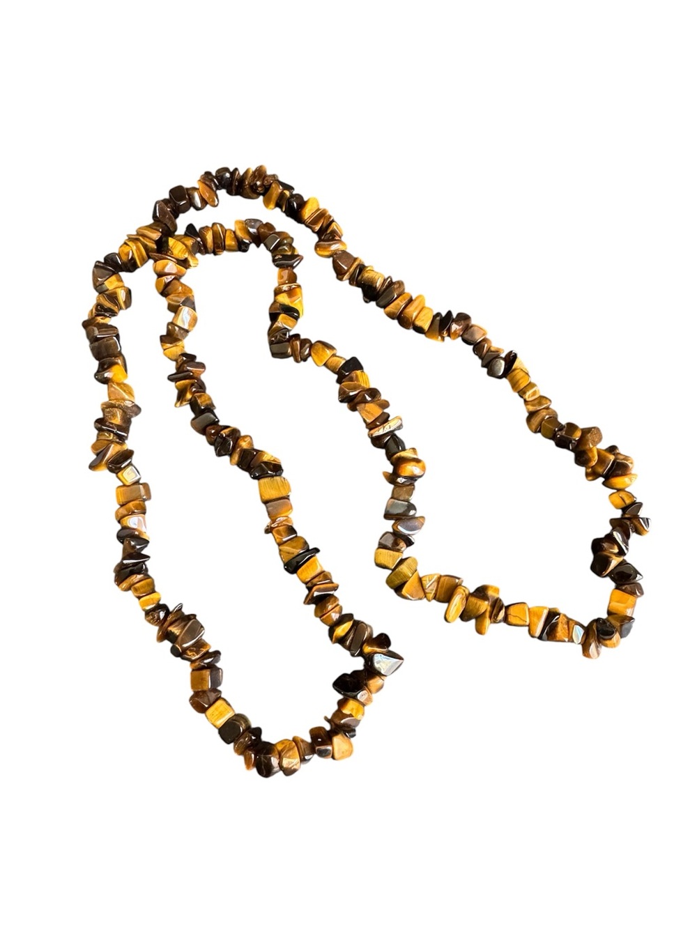 Vintage Tiger Eye Chip Necklace Brown Gemstone Nugget Beaded 30"
